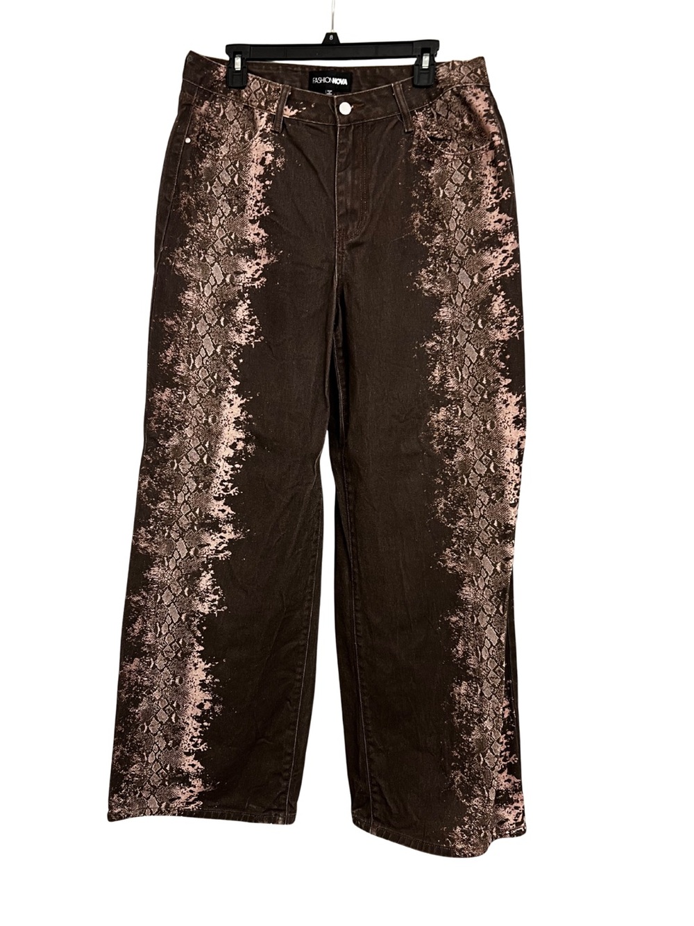 Fashion Nova Brown Snake-Print Wide Leg Jeans